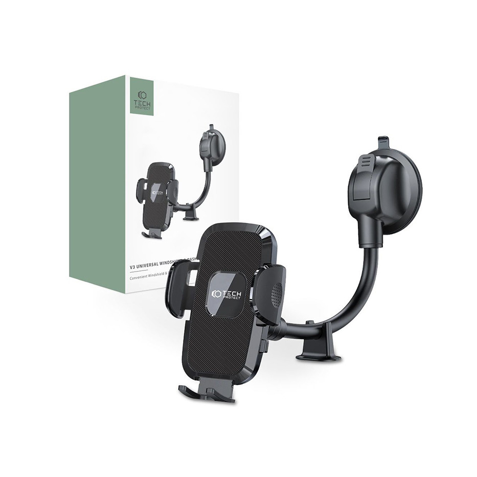 Univerzális műszerfalra/szélvédőre helyezhető PDA/GSM autós tartó - Tech-ProtectUniversal Windshield Dashboard Car Mount V3W-D - fekete (FN0451)