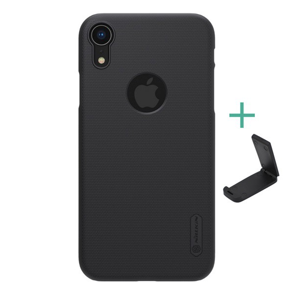 NILLKIN SUPER FROSTED műanyag telefonvédő (gumírozott, érdes felület, logo kivágás + asztali tartó) FEKETE [Apple iPhone XR 6.1] (5996457808717)