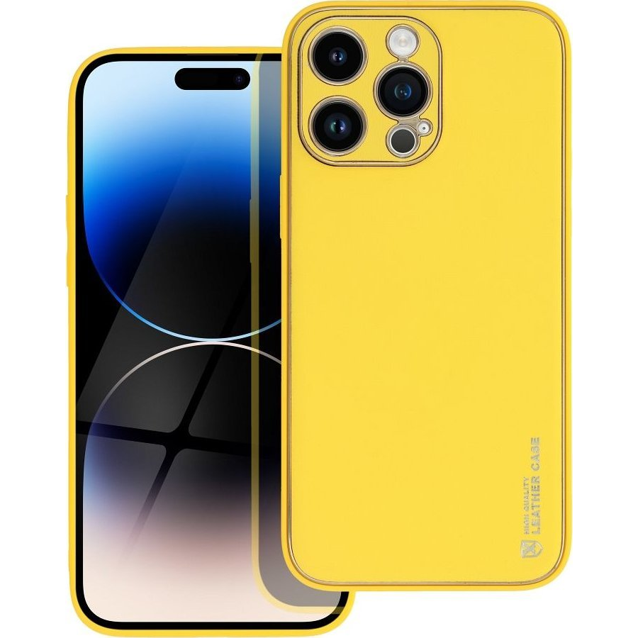Forcell Leather műbőr hátlap tok, Apple iPhone 14 Pro Max, sárga (5903396164699)