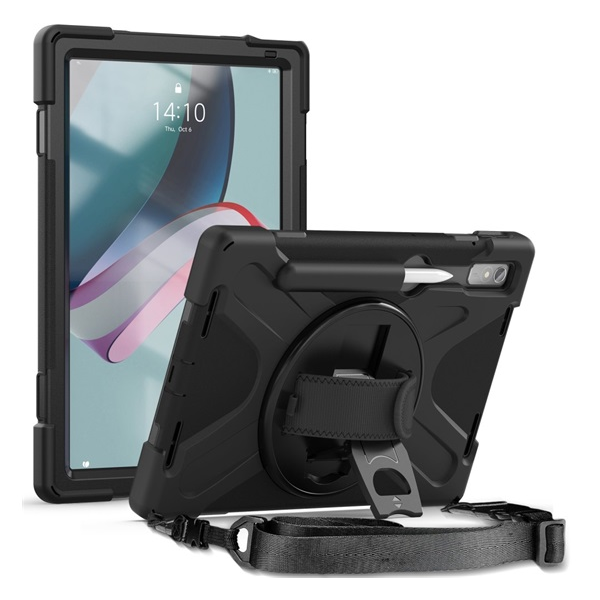 Defender műanyag telefonvédő (ütésállóság, kitámasztó, 360° + kézpánt) FEKETE Lenovo Tab P11 Pro Gen2 (TB132FU) WIFI "Gigapack csomagolás" (GP-138937)