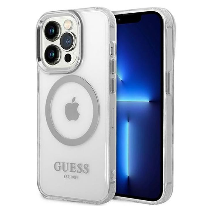 Guess Metal Outline Apple iPhone 14 Pro MagSafe Tok - Átlátszó (GUHMP14LHTRMS)