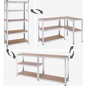 Songmics Regały 5-poziomowe, Zestaw 2 Regałów Stalowych Do Przechowywania, Montaż Bez Użycia Narzędzi, Do Garażu, Szopy, Nośność 875 Kg,