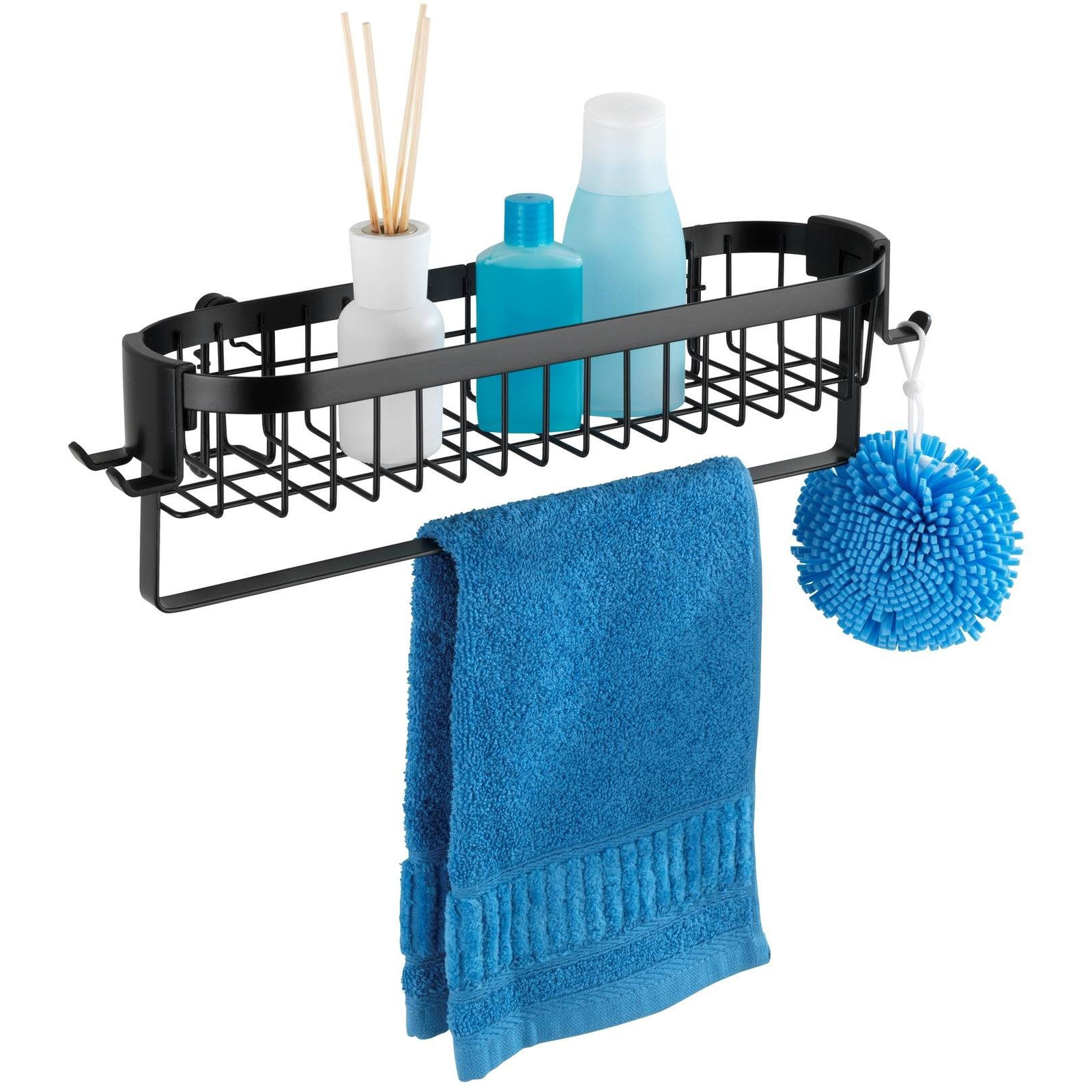 WENKO WITHOUT DRILLING Classic Plus - Wall Shelf with Hooks, Black (z23877100)
