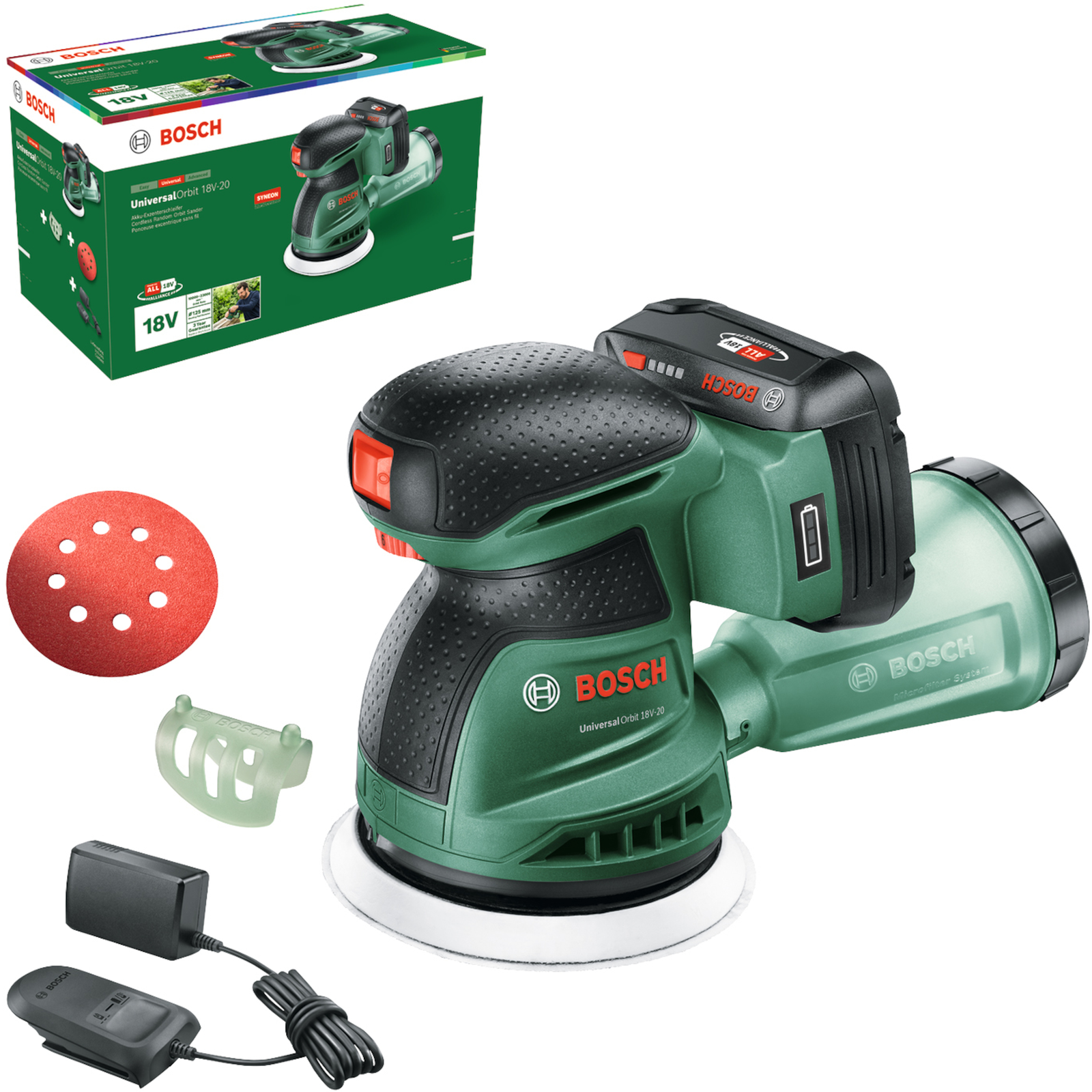 Bosch UniversalOrbit 18V-20 Akkumulátoros Excentercsiszoló + 1x 2Ah Akku + Töltő (06033E4102)