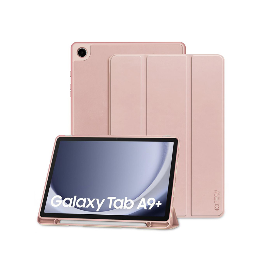 Samsung X210/X215/X216 Galaxy Tab A9+ 11.0 tablet tok (Smart Case) on/off funkcióval, Pencil tartóval - Tech-Protect - rózsaszín (ECO csomagolás) (TP607796)
