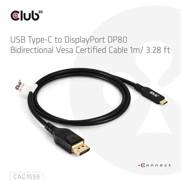 CLUB3D USB TYPE-C TO DISPLAYPORT DP80 BIDIRECTIONAL VESA CERTIFIED CABLE 1M/3.28 FT - Kabel - Digital/Daten USB kábel