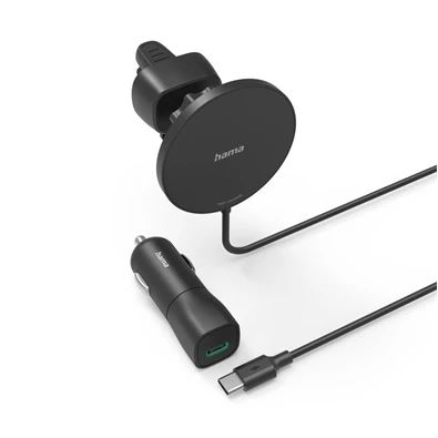 Hama FIC USB-C autós töltő + vezeték nélküli töltő (201697) (hama201697)
