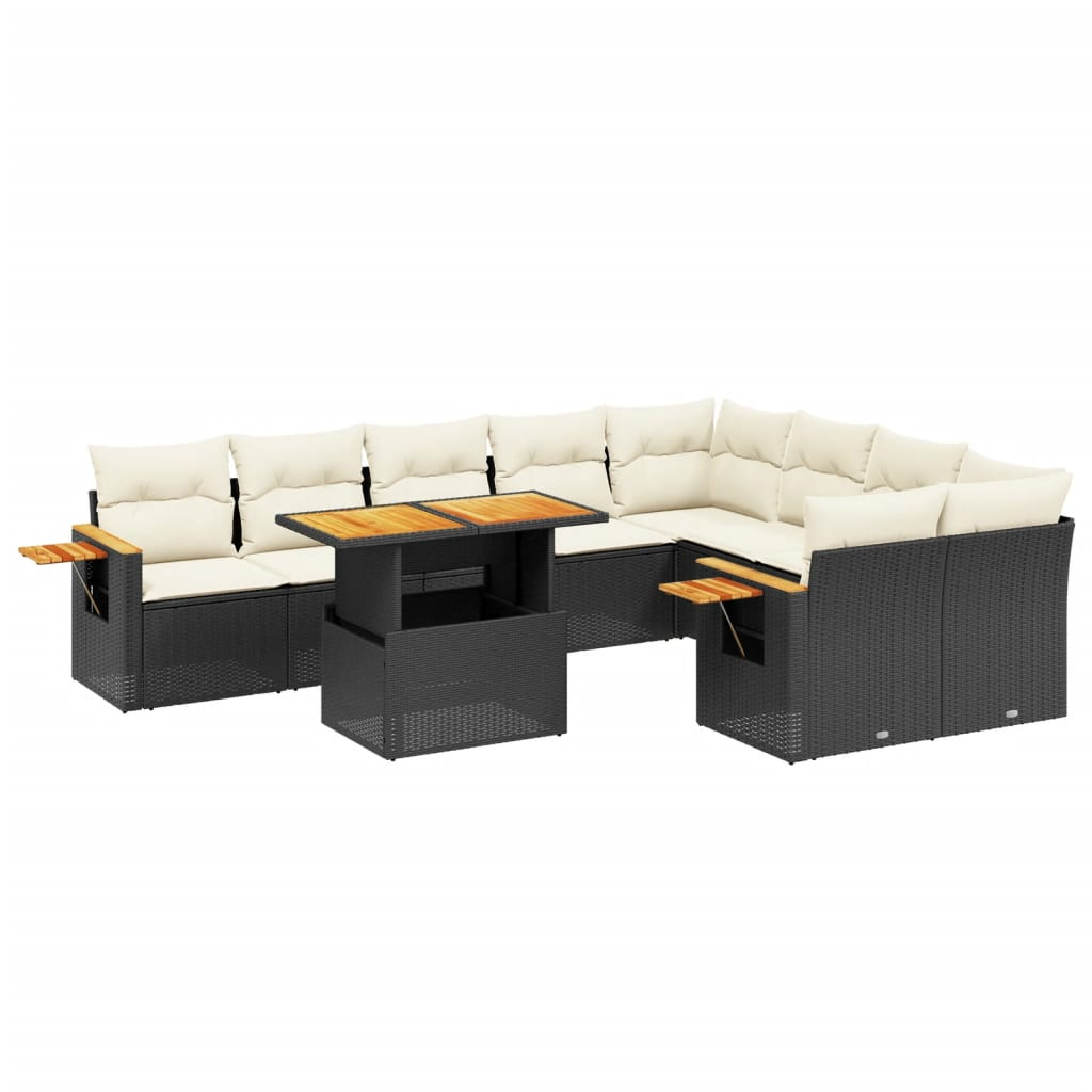 10 részes fekete polyrattan kerti ülőgarnitúra párnákkal (3273674)