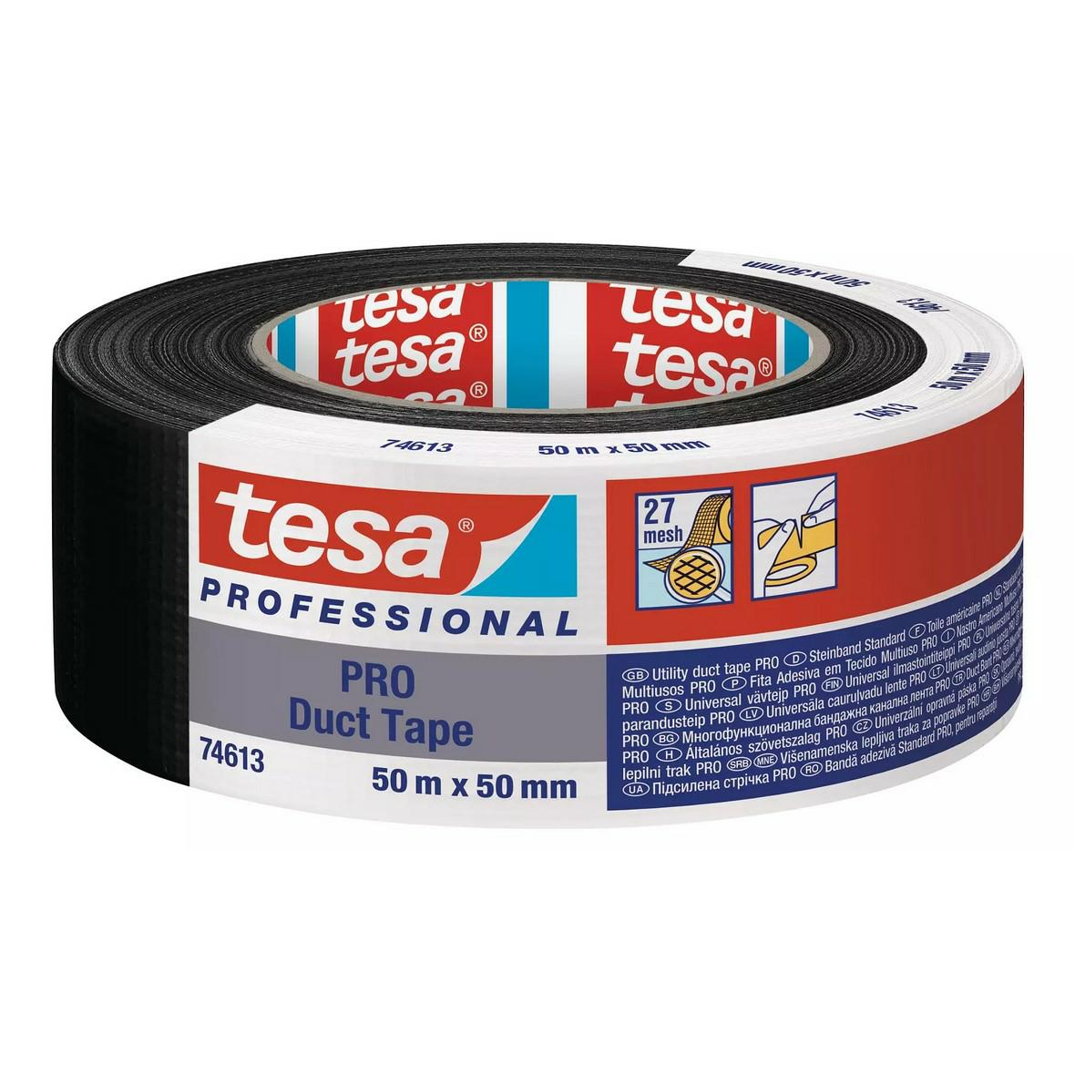 Tesa Duct Tape PRO (74613-00002-00) Repair tape Fekete (H x Sz) 50 m x 50 mm 1 db (74613-00002-01)