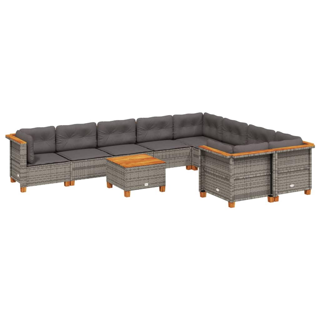 10 részes szürke polyrattan kerti ülőgarnitúra párnákkal (3262008)