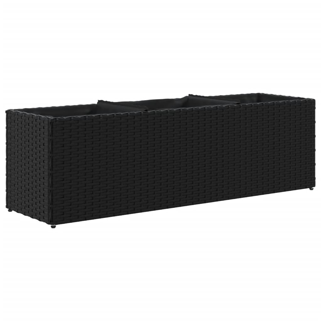 fekete polyrattan kerti ültetőláda 3 cseréppel 105x30x32 cm (366416)