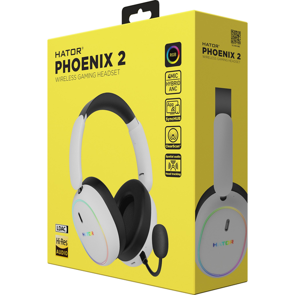 HATOR Phoenix 2 Wireless Headset Kabel & trådløs Spil USB Type-C / USB Type-A Bluetooth Hvid