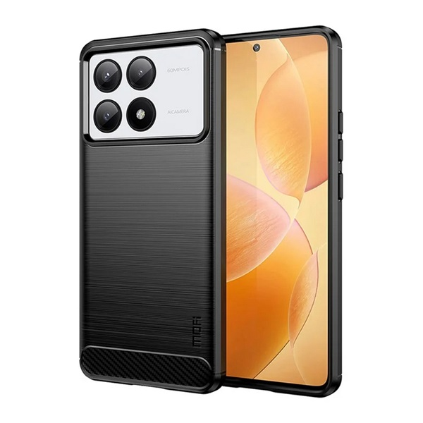 Калъф за мобилен телефон, съвместим, силиконов протектор за телефон Xiaomi Poco X6 Pro 5G Mofi (удароустойчив, ъгъл с въздушна възглавница, четка, карбонов модел) черен, опаковка на производителя