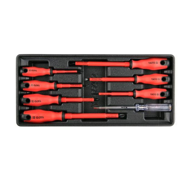Комплект от 8 изолирани отвертки 1000 V YATO, вложка за шкаф за инструменти