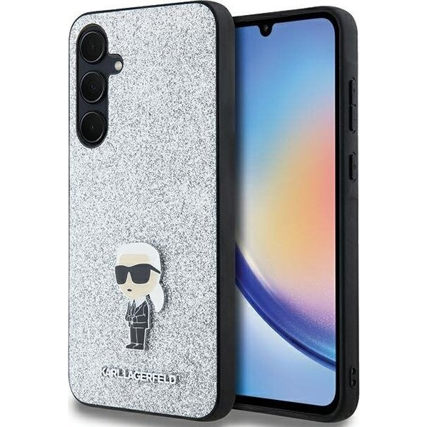 Karl Lagerfeld Fixed Glitter Choupette Logo Metal Pin Samsung Galaxy A35 hátlap tok, ezüst, KLHCSA35GCNPSG (KLD1966)