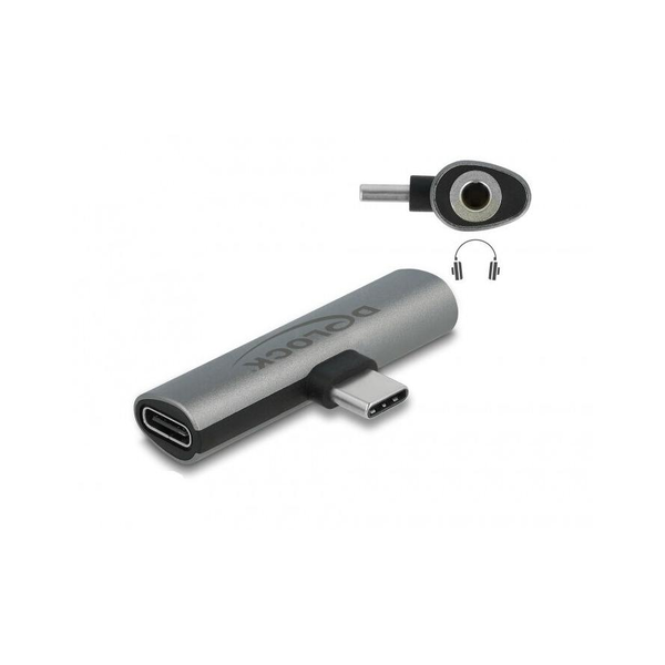 Delock USB-C -> Jack stereo 3,5mm (4pin) USB-C PD M/F adapter ezüst