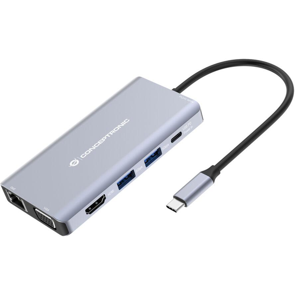 Conceptronic DONN20G dokkoló állomás és port replikátor Vezetékes USB 3.2 Gen 1 (3.1 Gen 1) Type-C Szürke