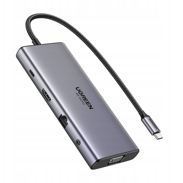 Hub USB-C Ugreen CM639, HDMI, VGA, 2x USB-C 3.2 10Gbps, 2x USB, SD/TF, RJ45, AUX 3.5mm, PD, 4K 60 Hz