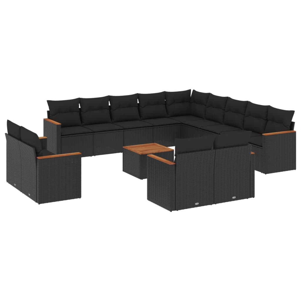 14 részes fekete polyrattan kerti ülőgarnitúra párnákkal (3258933)