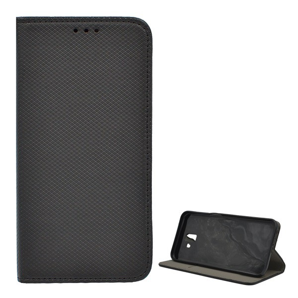 Tok álló, bőr hatású (FLIP, oldalra nyíló, asztali tartó funkció, rombusz minta) FEKETE [Samsung Galaxy J6 Plus (SM-J610F)] (5996457816170)