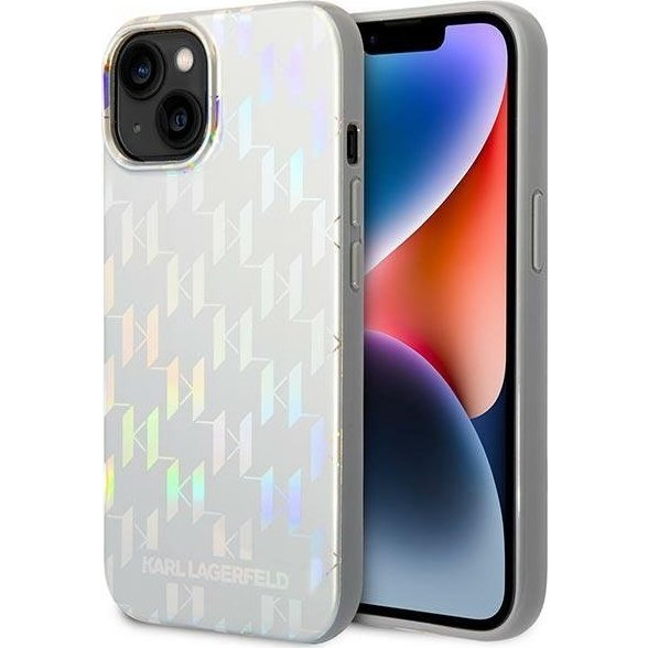 Karl Lagerfeld Monogram Iridescent Apple iPhone 14 Plus hátlap tok, ezüst (3666339093082)