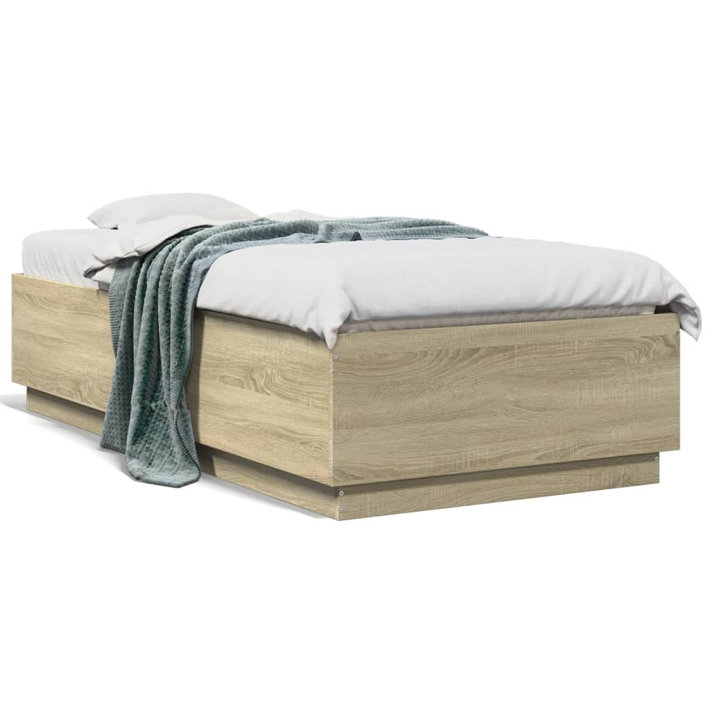 sonoma tölgy színű szerelt fa ágykeret LED-del 75x190 cm (3209669)