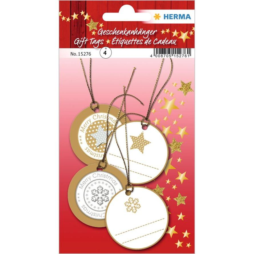 HERMA Weihnachtsgeschenkanhänger 3D Gold 4 Stück (15276)
