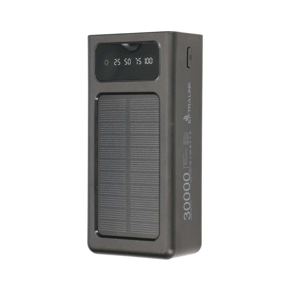 Extralink Solar EPB-093 Napelemes Power Bank 30000 mAh - Fekete (EPB-093)