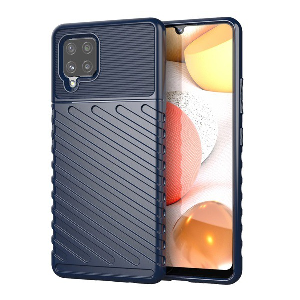 Szilikon telefonvédő (közepesen ütésálló, csíkos, dombor minta) SÖTÉTKÉK [Samsung Galaxy A42 5G (SM-A425F)] (5996591019321)