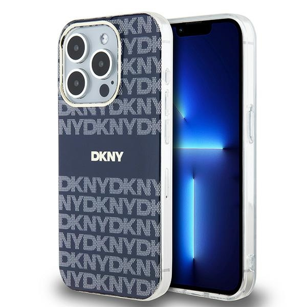 DKNY iPhone 15 Pro MagSafe Mintás középcsíkkal PC TPU Telefon tok - Kék (DKHMP15LHRHSEB)