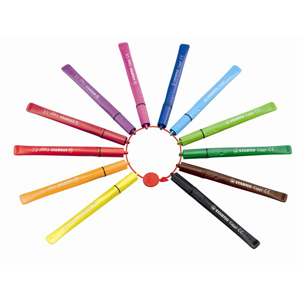 Комплект тънкописци Stabilo Cappi, Капачка с пръстен, 12 броя