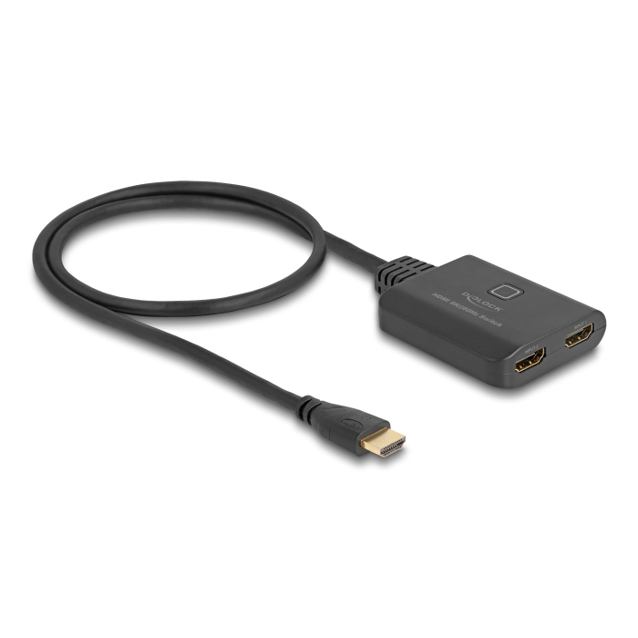 Delock HDMI kapcsoló 2 x HDMI bemenet - 1 x HDMI kimenet 8K 60 Hz, integrált kábellel 50 cm (18645)