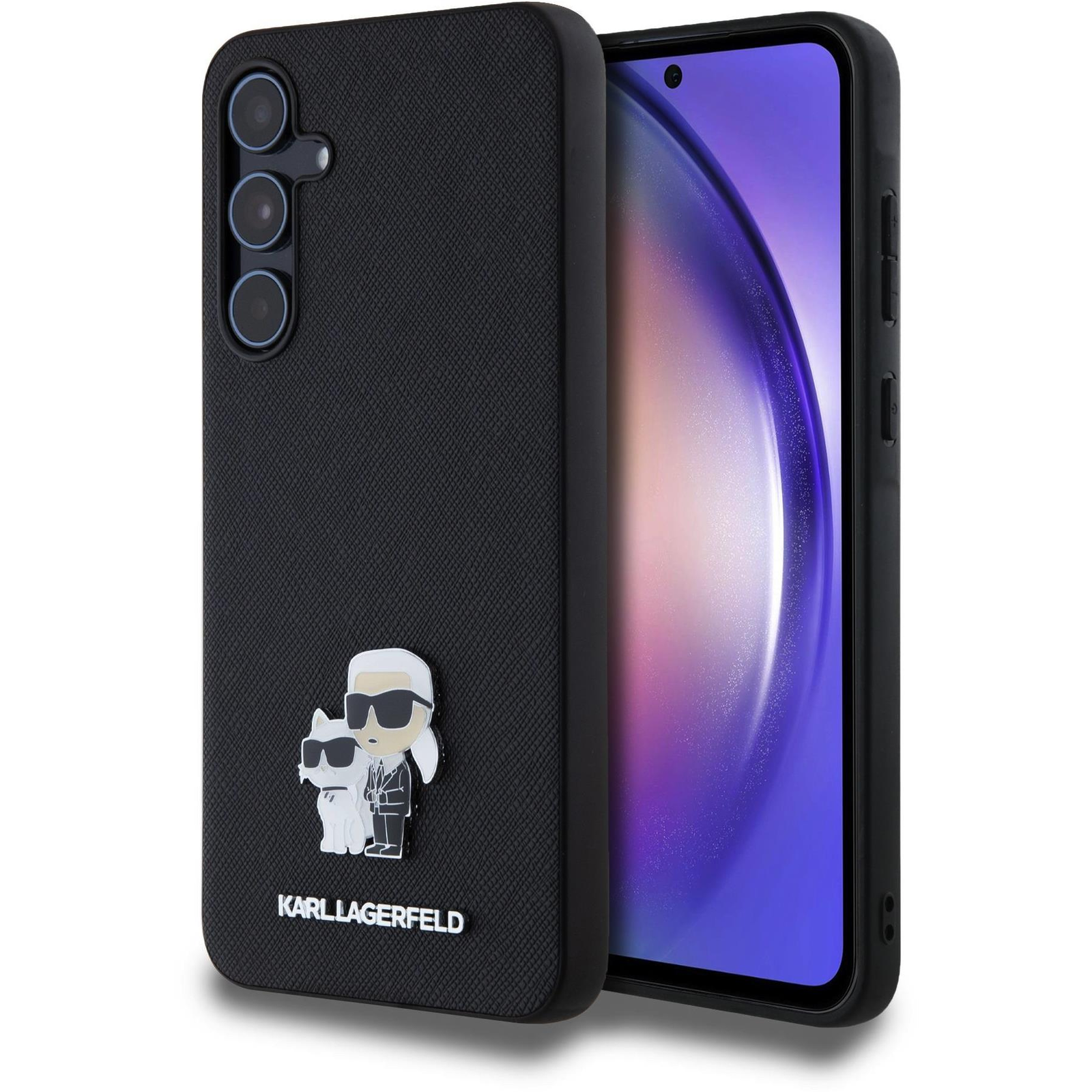 Karl Lagerfeld Saffiano Metal Karl and Choupette Samsung Galaxy A55 5G fekete PU tok (KLHCSA55SAKCNPK)