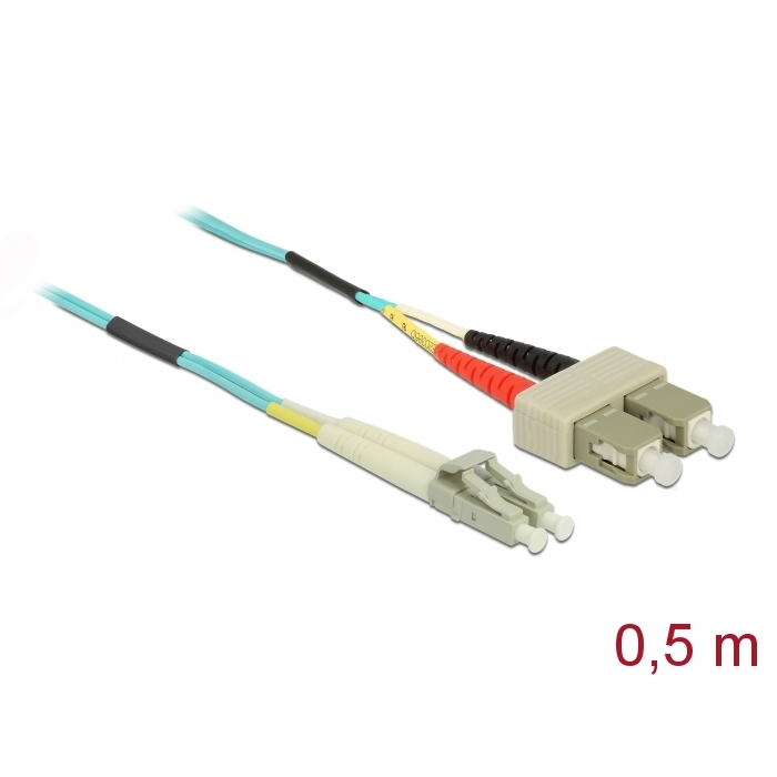 Delock Kábel, optikai szálas LC > SC többszörös OM3, 0,5 m (86563) (86563)