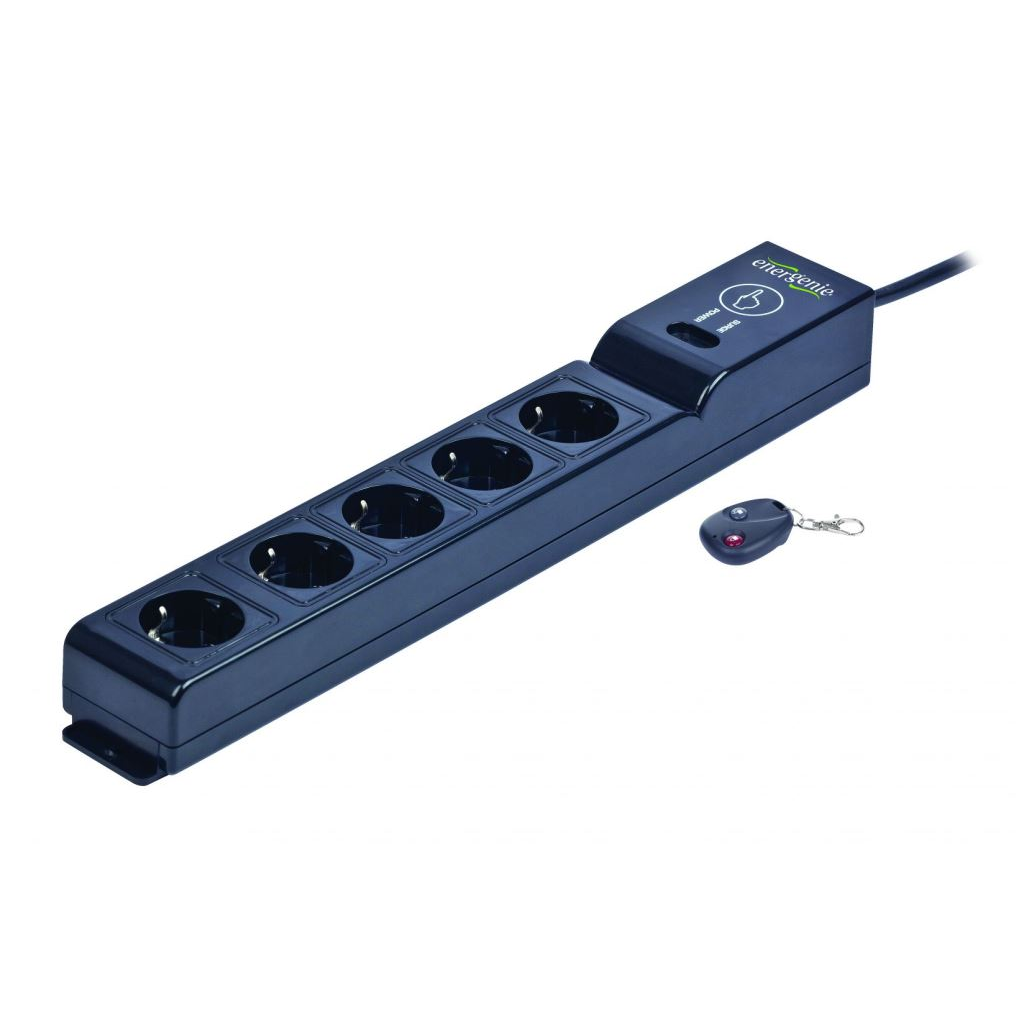 Energenie távírányítható túlfeszültségvédő elosztó 5 dugalj 1.8m fekete (EG-SP5-U6B-RM) (EG-SP5-U6B-RM)
