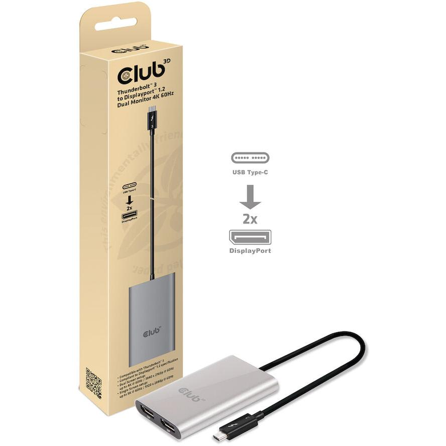 Club3D Adapter Thunderbolt 3 > 2x DP 1.2 4K@60Hz aktiv St/Bu retail (CSV-1577)