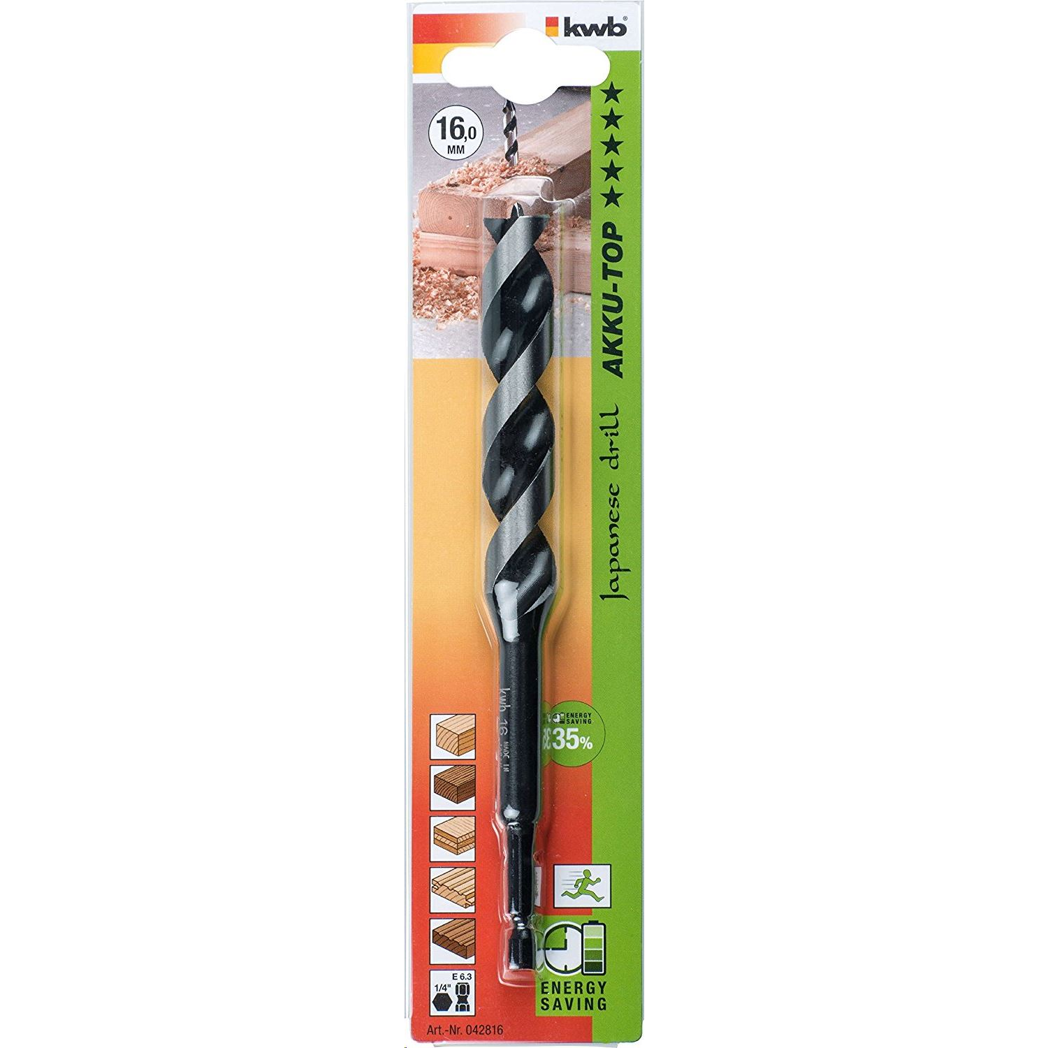 KWB AKKU TOP ENERGY SAVING 35% JAPANESE DRILL HSS-M2 fúrószár, 16 mm 165/95 mm (042816) (042816)
