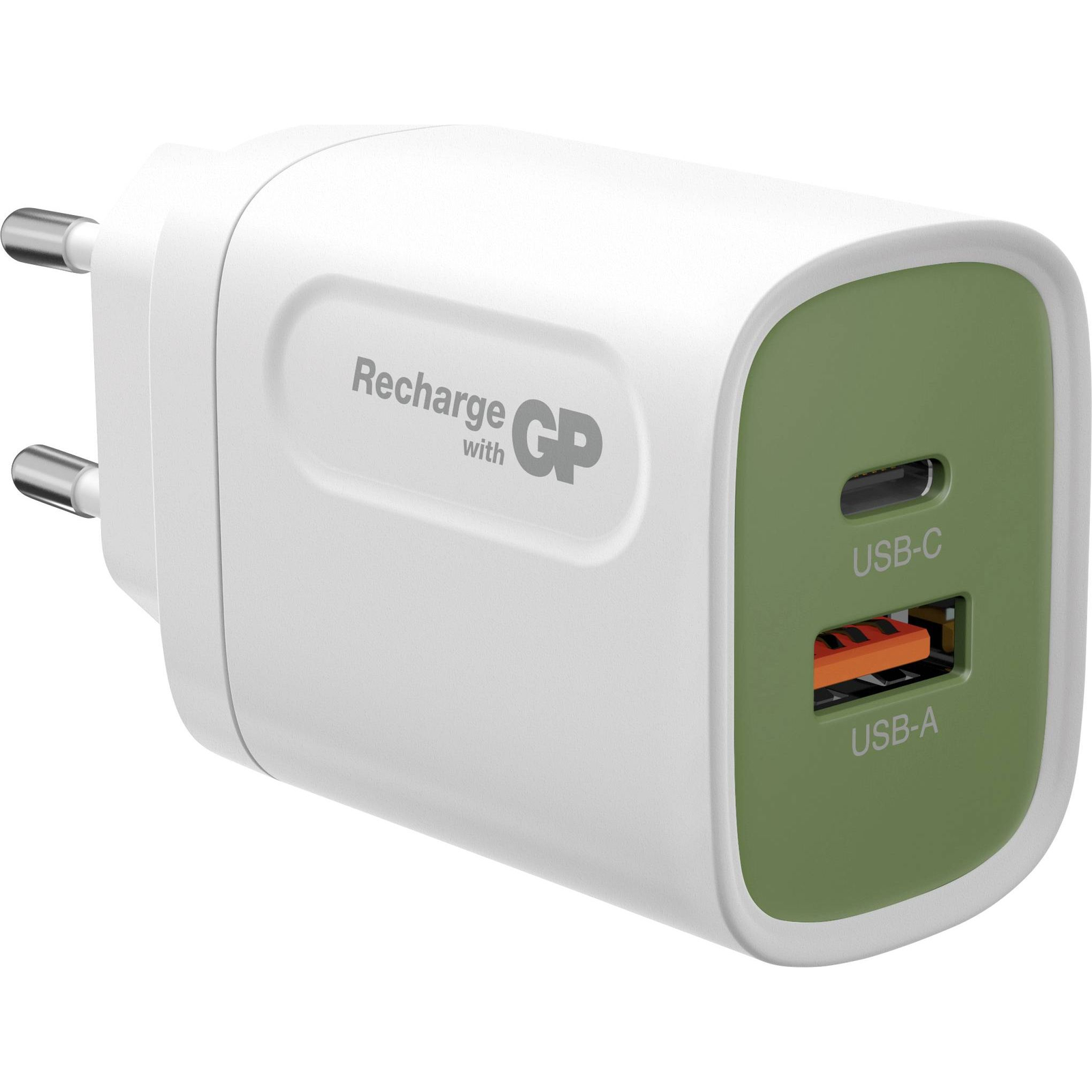 GP USB-A / USB-C Hálózati Töltő Adapter 25W - Fehér/Zöld (150GP20WPD)