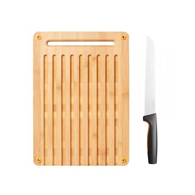 Fiskars 1057551 FF Bambusz vágódeszka & kenyérvágó kés készlet (fis1057551)