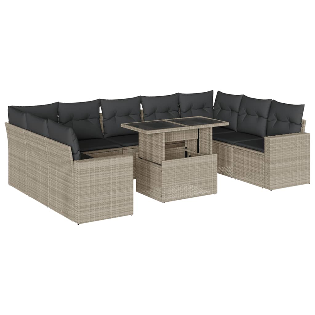 10 részes világosszürke polyrattan kerti ülőgarnitúra párnákkal (3267482)