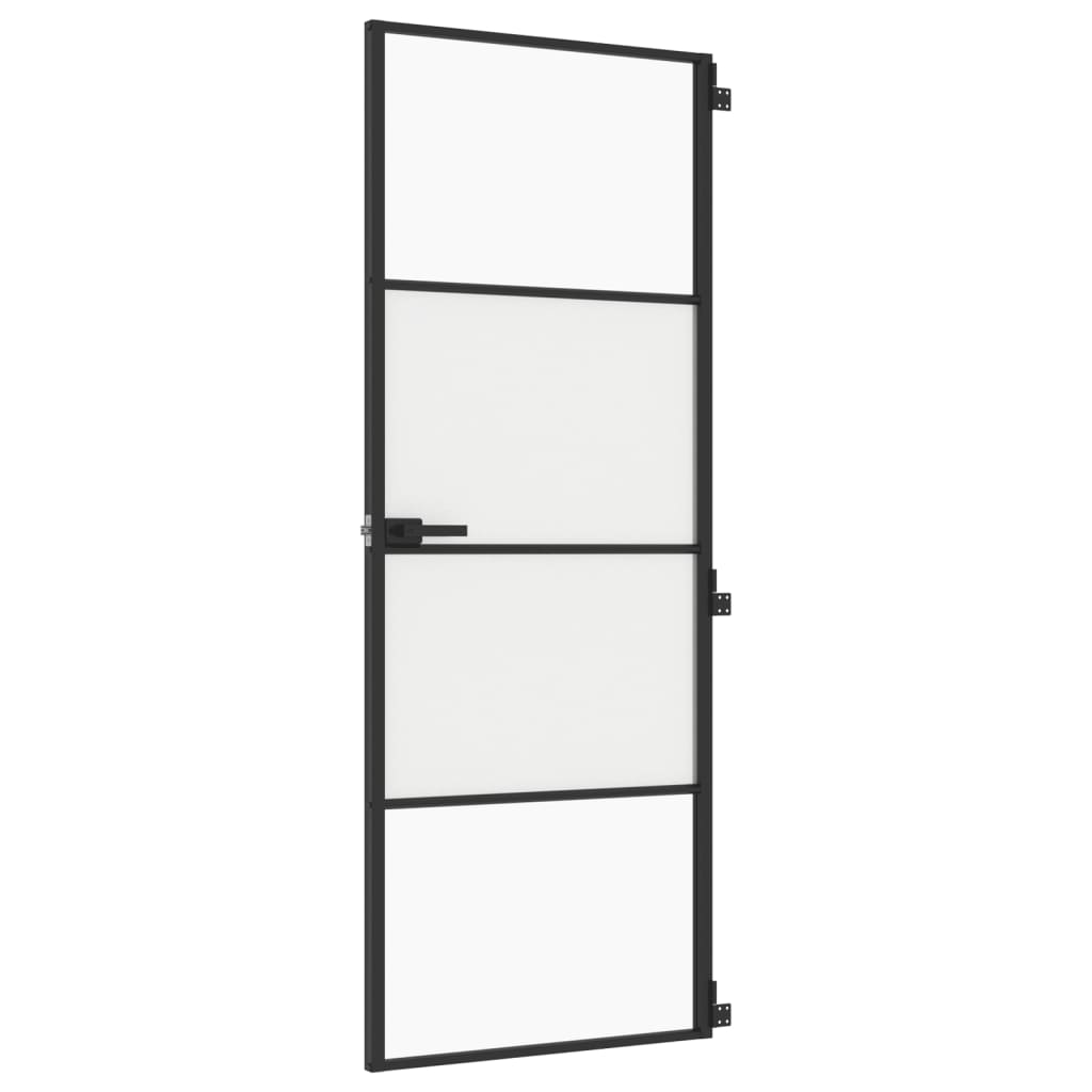 fekete edzett üveg és alumínium vékony beltéri ajtó 76x201,5 cm (155116)