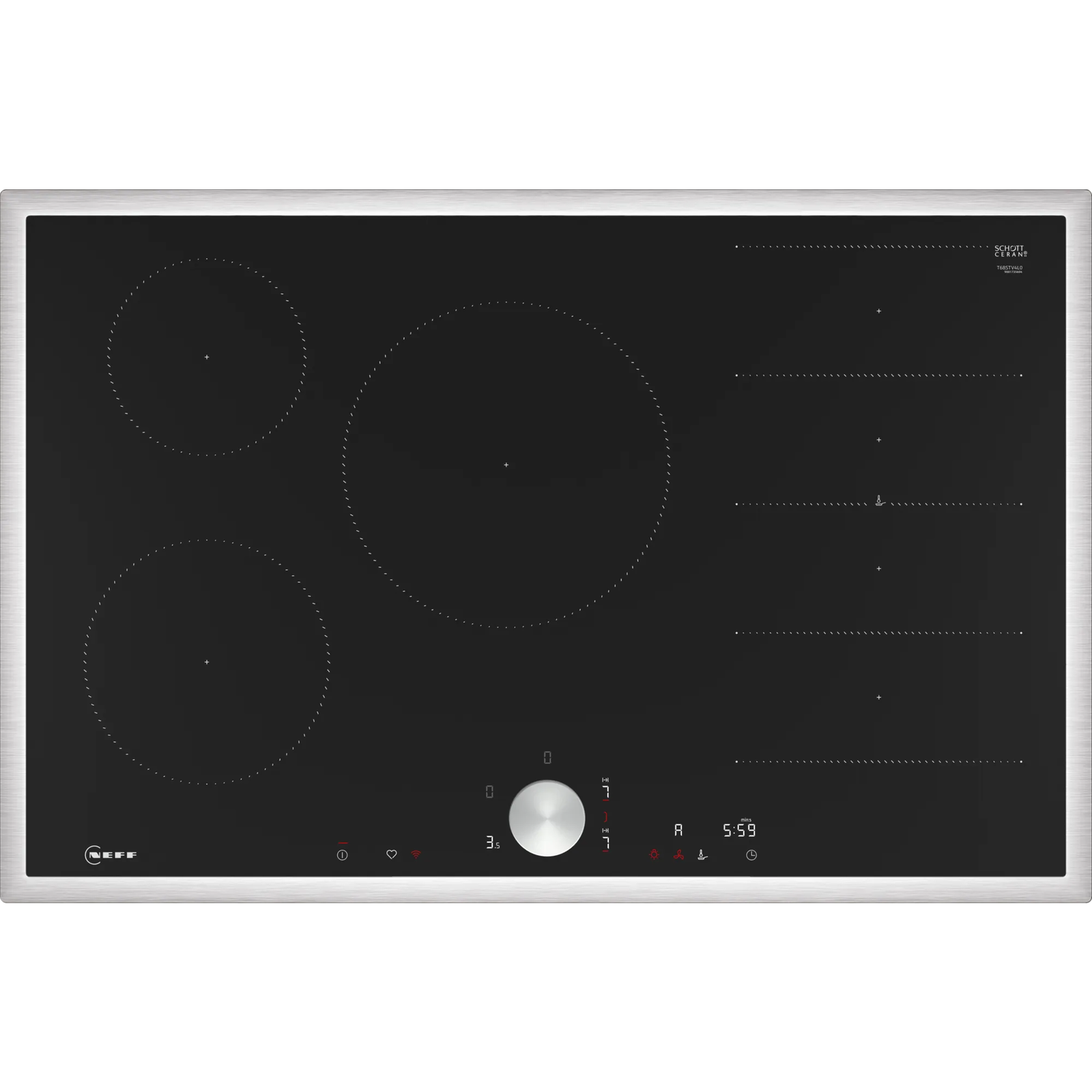 Neff T68STV4L0 főzőlap Fekete, Rozsdamentes acél Beépített 80 cm Zónás indukciós főzőlap 5 zóna (T68STV4L0)