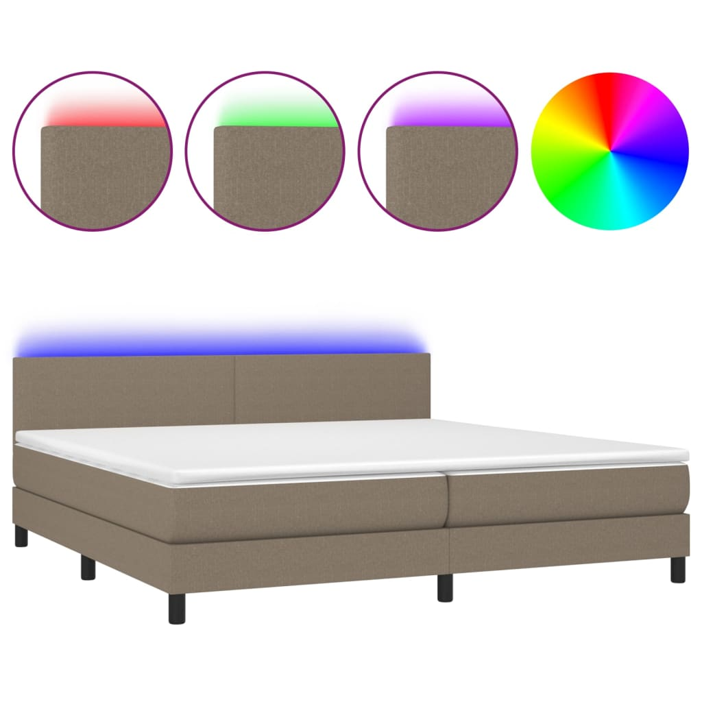 tópszínű szövet rugós és LED-es ágy matraccal 200 x 200 cm (3133025)