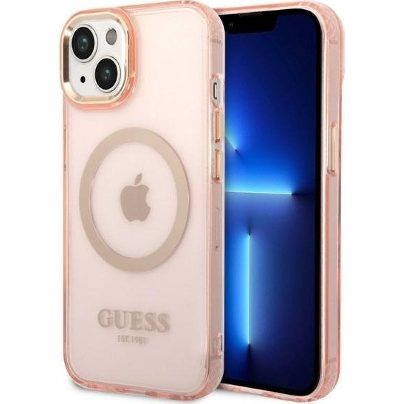 Guess Translucent MagSafe Apple iPhone 14 hátlap tok, rózsaszín (GUE2324)