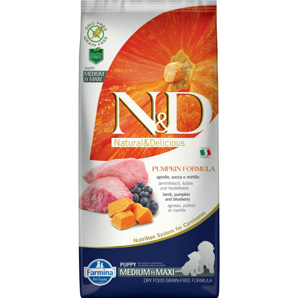 N&amp;D Dog Grain Free bárány&amp;áfonya sütőtökkel puppy medium/maxi 12kg