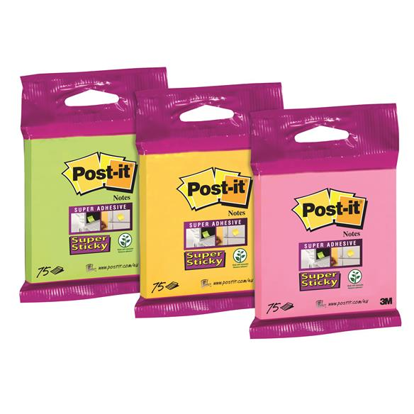Post-it Super Sticky 76x76mm öntapadó jegyzettömb (75 lap) - Vegyes színek