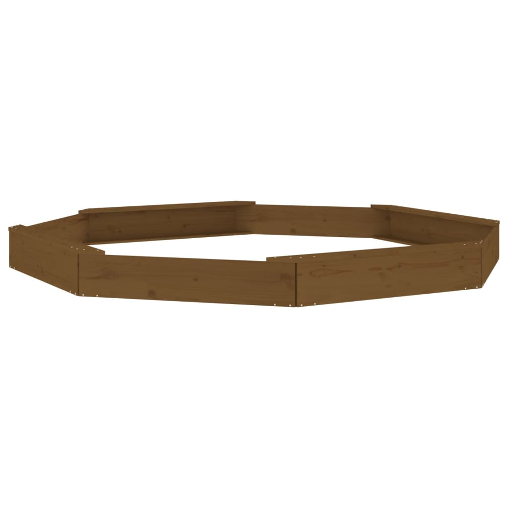 mézbarna nyolcszög alakú tömör fenyőfa homokozó ülésekkel (825026)