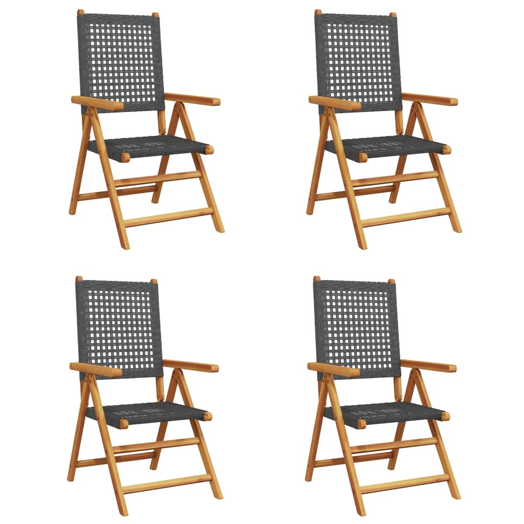 4 db fekete polyrattan és tömör fa dönthető kerti szék (3214520)