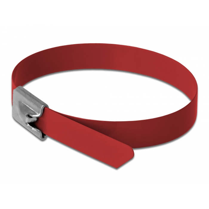 Delock Rozsdamentes Acél Kábelkötegek Hossza 500 x Szélesség 7,9 mm piros 10 db. (18784)