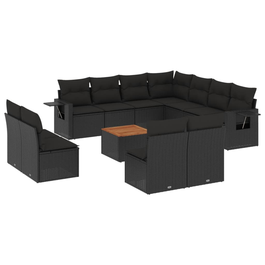12 részes fekete polyrattan kerti ülőgarnitúra párnákkal (3256951)